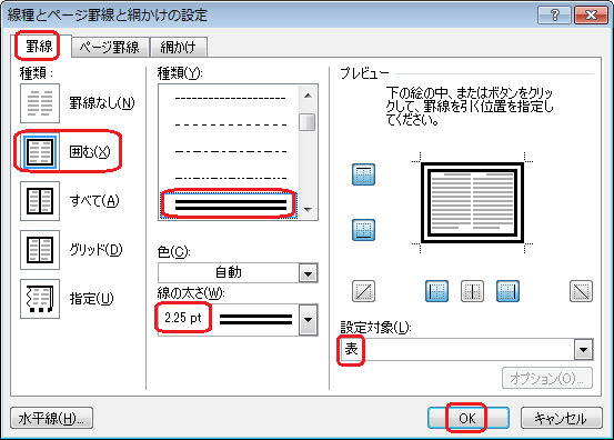 1行2列の表